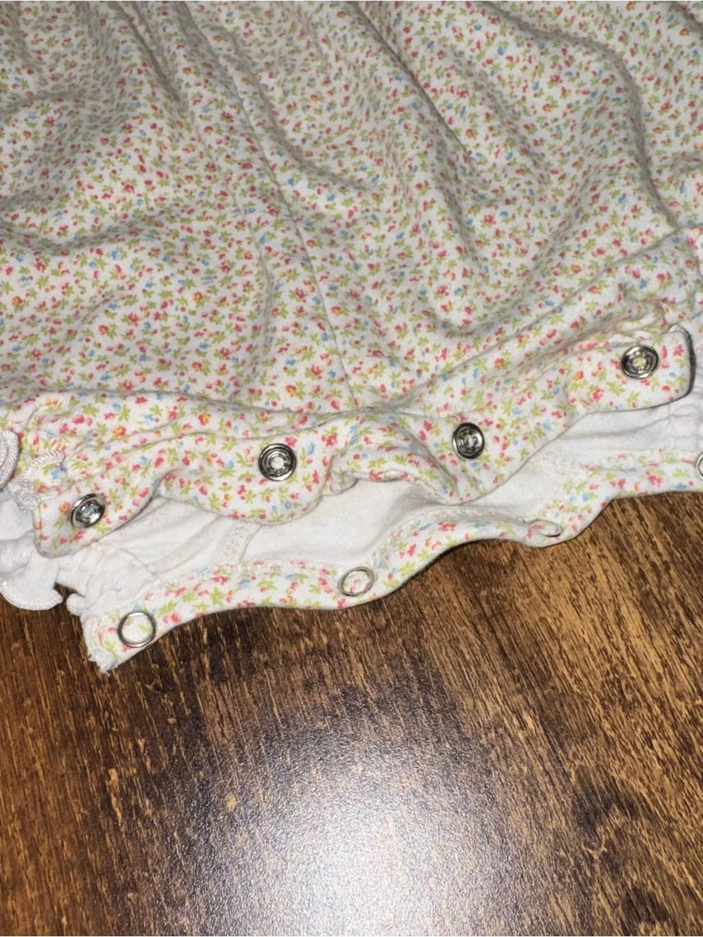 Ralph Lauren White Floral Baby Romper with Pink, Blue & Green Sprigs 9M